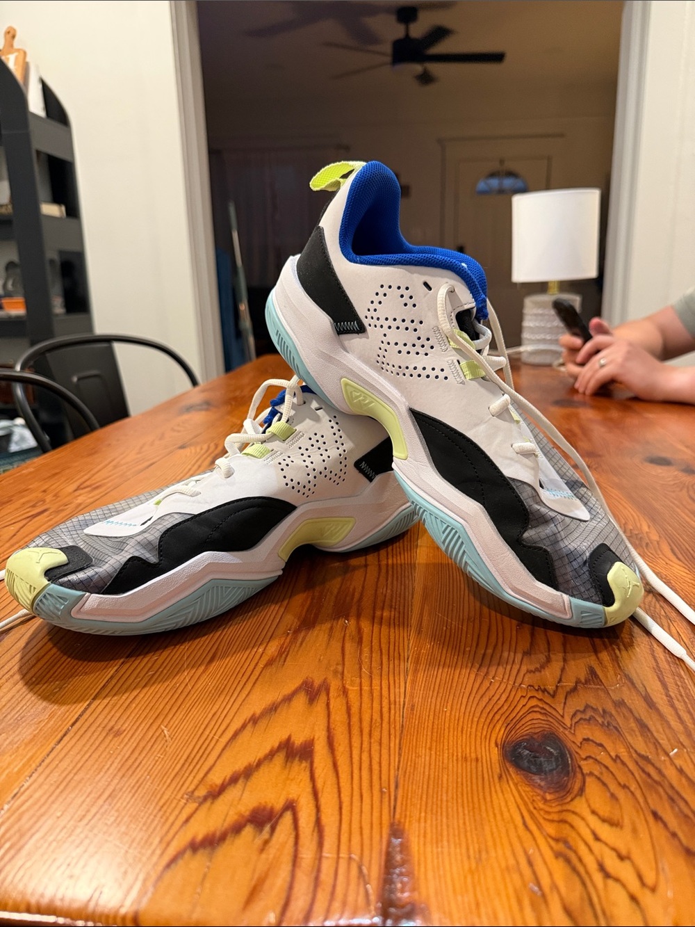 Jordan Men's Athletic Sneakers in White, Black, Blue & Lime